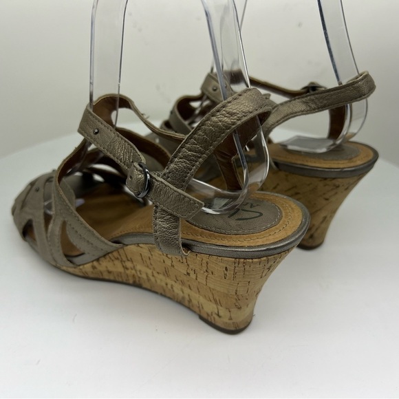 Clarks Artisan Wedge Sandals Fiddle String Espadrille Leather Neutral Tan Summer - Picture 11 of 16